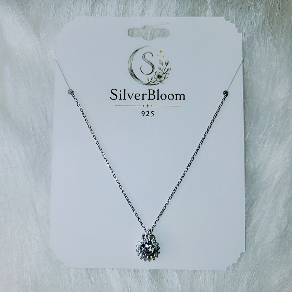 925 Sterling Silver 5A CZ Flower Pendant Necklace – Round Brilliant Cut